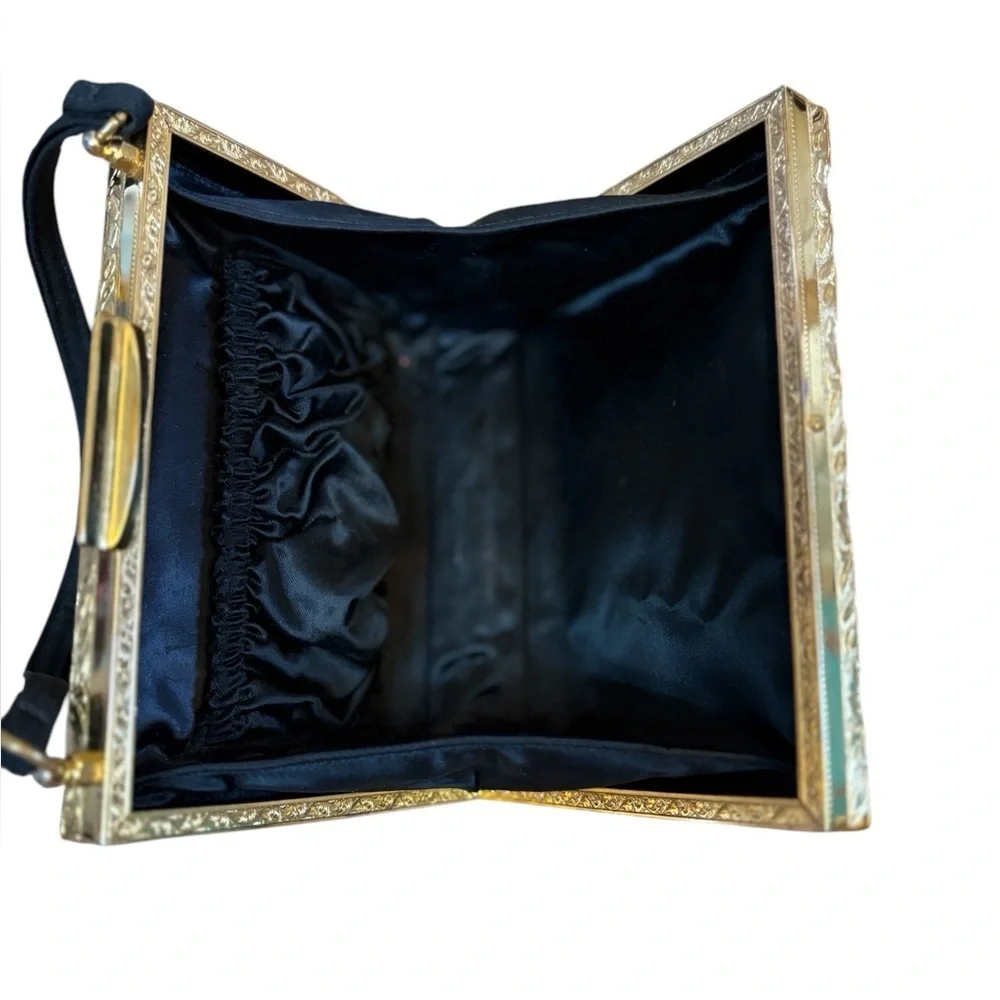 Tyorlean Vintage RARE Gold Box Purse Black and Gold Monogram Clutch